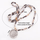 Boho Pendant Necklace 6mm Stones Metal Round Pendant