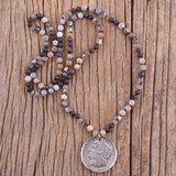 Boho Pendant Necklace 6mm Stones Metal Round Pendant