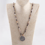Boho Pendant Necklace 6mm Stones Metal Round Pendant
