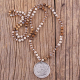 Boho Pendant Necklace 6mm Stones Metal Round Pendant