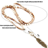 Boho Stone Link Necklace With Metal Leaf Pendant