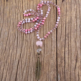 Boho Stone Link Necklace With Metal Leaf Pendant