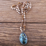 Bohemian 6mm Stone Pendant Necklace with Paved Sea Shells