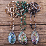 Bohemian 6mm Stone Pendant Necklace with Paved Sea Shells