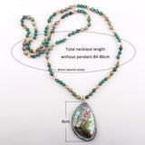 Bohemian 6mm Stone Pendant Necklace with Paved Sea Shells