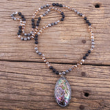 Bohemian 6mm Stone Pendant Necklace with Paved Sea Shells