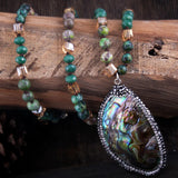 Bohemian 6mm Stone Pendant Necklace with Paved Sea Shells