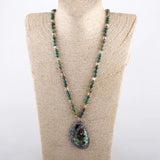Bohemian 6mm Stone Pendant Necklace with Paved Sea Shells