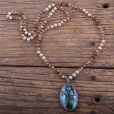 Bohemian 6mm Stone Pendant Necklace with Paved Sea Shells