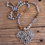 Boho Necklace with 8mm Stones and Heart Pendant