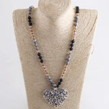 Boho Necklace with 8mm Stones and Heart Pendant