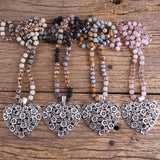 Boho Necklace with 8mm Stones and Heart Pendant