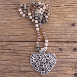 Boho Necklace with 8mm Stones and Heart Pendant
