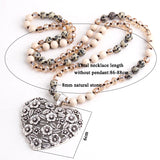 Boho Necklace with 8mm Stones and Heart Pendant