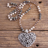 Boho Necklace with 8mm Stones and Heart Pendant