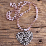 Boho Necklace with 8mm Stones and Heart Pendant