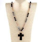 Boho Crystal Cross Pendant Necklace 8mm Stones Women Gift