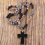 Boho Crystal Cross Pendant Necklace 8mm Stones Women Gift