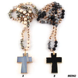 Boho Crystal Cross Pendant Necklace 8mm Stones Women Gift