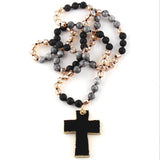 Boho Crystal Cross Pendant Necklace 8mm Stones Women Gift