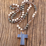 Boho Crystal Cross Pendant Necklace 8mm Stones Women Gift