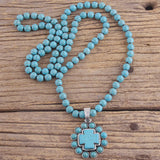 Bohemian Stone Cross Pendant Necklace for Women