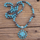 Bohemian Stone Cross Pendant Necklace for Women