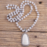 Boho Jewelry 8mm Stone Necklace with Drop Pendant