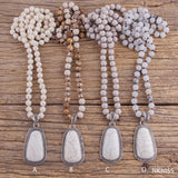 Boho Jewelry 8mm Stone Necklace with Drop Pendant