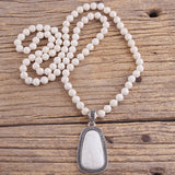 Boho Jewelry 8mm Stone Necklace with Drop Pendant