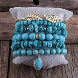 Bohemian Jewelry Beaded Bracelet Set 6pc Natural Stone & Crystal Women Boho Gift