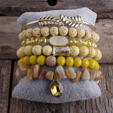Bohemian Jewelry Beaded Bracelet Set 6pc Natural Stone & Crystal Women Boho Gift