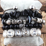 Boho Jewelry Set Silver Beaded Bracelets Charms Stack