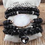 Boho Jewelry Set Silver Beaded Bracelets Charms Stack