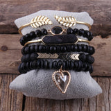 Boho Jewelry Set Silver Beaded Bracelets Charms Stack
