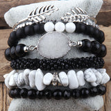 Boho Jewelry Set Silver Beaded Bracelets Charms Stack