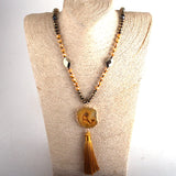 Boho Crystal & Hematite Druzy Stone Tassel Necklace