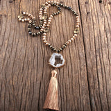 Boho Crystal & Hematite Druzy Stone Tassel Necklace