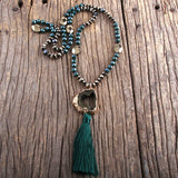 Boho Crystal & Hematite Druzy Stone Tassel Necklace
