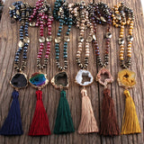 Boho Crystal & Hematite Druzy Stone Tassel Necklace