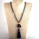 Boho Crystal & Hematite Druzy Stone Tassel Necklace