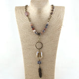 Bohemian Natural Stone/Crystal Leaf Drop Pendant Necklace