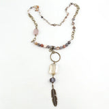 Bohemian Natural Stone/Crystal Leaf Drop Pendant Necklace