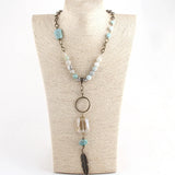 Bohemian Natural Stone/Crystal Leaf Drop Pendant Necklace