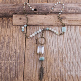 Bohemian Natural Stone/Crystal Leaf Drop Pendant Necklace