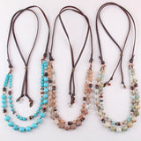 Bohemian Natural Stones Leather Necklace for Women