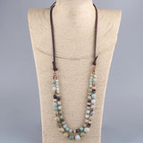Bohemian Natural Stones Leather Necklace for Women
