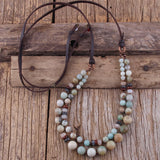 Bohemian Natural Stones Leather Necklace for Women