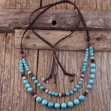 Bohemian Natural Stones Leather Necklace for Women