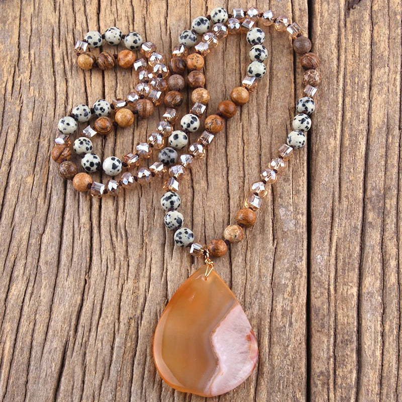 Boho Crystal Stone Pendant Necklace for Women
